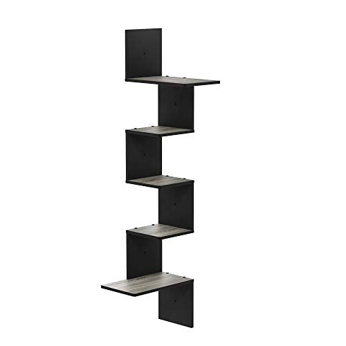 Furinno Rossi Wall Mounted Shelves, 5-Tier Rectangle, French Oak Grey/Black - color: French Oak Grey/Black, style: 5-Tier Square