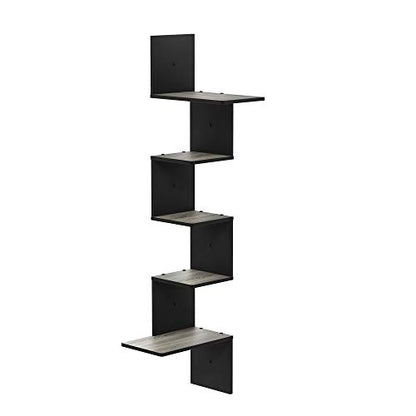 Furinno Rossi Wall Mounted Shelves, 5-Tier Rectangle, French Oak Grey/Black - color: French Oak Grey/Black, style: 5-Tier Square