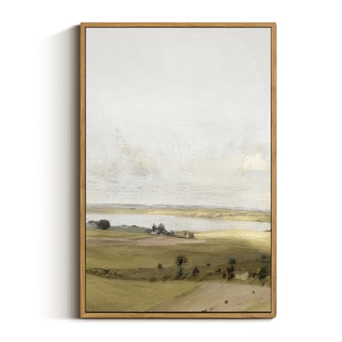 VIYYIEA Nature Large Framed Wall Art, View of Hilly Vintage Art Decor Room Aesthetic, 16X24 Inch Canvas Print Artwork, Farmhouse Landscape Painting Wall Decor for Bedroom Bathroom Office - color: A Hilly Landscape, size: 24"L x 16"W