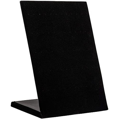 Jewelry Organizer Stand - Black Velvet L-Shape, 9.9 x 7.9 x 4 in - 60 Pre-Punched Holes Earring Display & Jewelry Storage Organizer - Tabletop Rack for Stud & Dangle Earrings