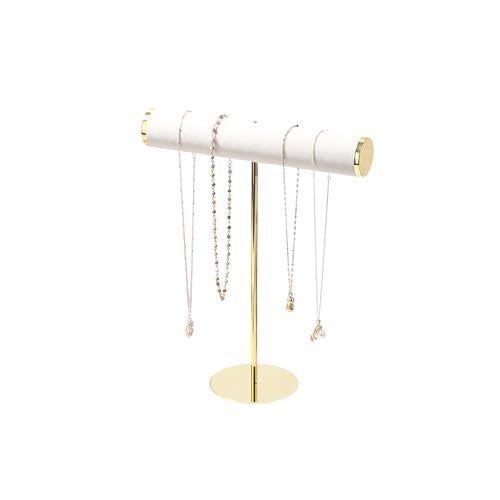 Coward T-Bar Necklace Organizer Stand, Velvet Necklace Bracelet Holder Stand with Metal Base, Hanging Jewelry Display Organizer for Women Girls (Gold 4.0cm thickness tube) - color: Gold, size: 4.0cm tube