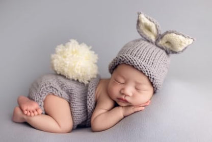 Newborn Baby Bunny Rabbit Crochet Knitted Photography Props Newborn Baby Outfits Diaper Costume - color: Gray