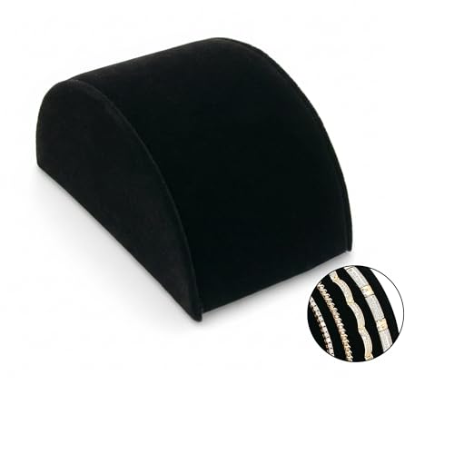 RJ Displays Black Velvet Half Moon Bracelets Holder Stand, Jewelry Display Ramp for Bracelet, Bangle, or Necklace Collection, Size 3x5x2.5 in (76x127x63 mm) and bracelet holder display