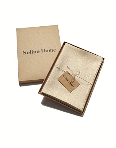 Solino Home Linen Cloth Napkins Set of 4-100% Pure Linen Champagne Beige Dinner Napkins 20 x 20 Inch for Spring, Summer - Athena, Handcrafted and Machine Washable - color: 02: Champagne Beige, size: 20" x 20" (Set of 4)