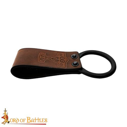Lord of Battles Medieval Genuine Leather Axe Frog | Axe Holster with Belt Loop | Waist Holder for Axes, Tools - color: Mjolnir - Brown