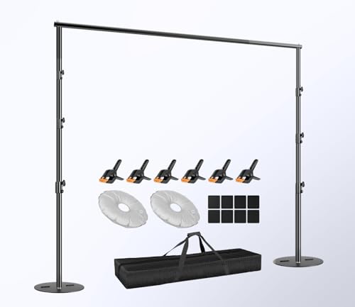 EMART Backdrop Stand Heavy Duty 10×10ft Adjustable Pipe and Drape Photo Booth Kit with Clamps, Water Bags, Anti-Slip Pads, Carry Bag for Photography, Wedding, Party Decorations