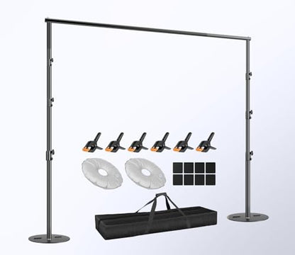 EMART Backdrop Stand Heavy Duty 10×10ft Adjustable Pipe and Drape Photo Booth Kit with Clamps, Water Bags, Anti-Slip Pads, Carry Bag for Photography, Wedding, Party Decorations