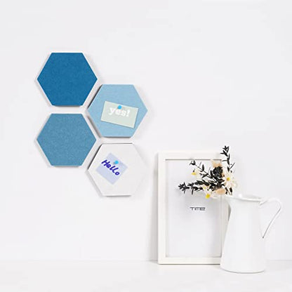 LAJAR 8 Pcs Hexagon Felt Bulletin Board Tiles, Self Adhesive Felt Pin Board Wall Tiles for Photos, Pictures, Memos (Cyanine) - color: Cyanine