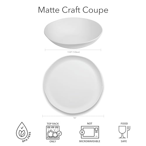 Matte Craft Coupe Round Platter, 14 x 1”, Pure Melamine, Indoor/Outdoor, White