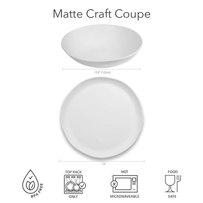 Matte Craft Coupe Round Platter, 14 x 1”, Pure Melamine, Indoor/Outdoor, White