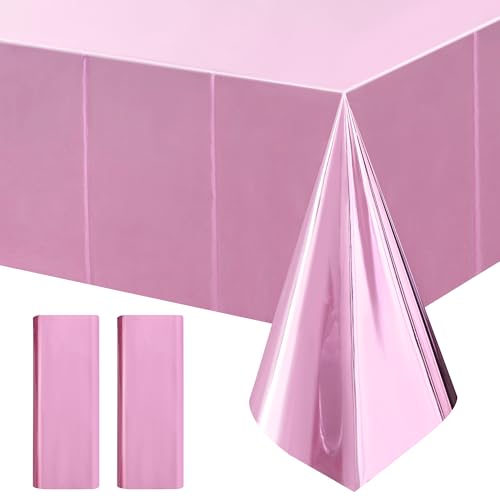 Just Shimmer 2pcs Baby Pink Plastic Table Cloths for Parties 54 * 72inch Light Pink Shiny Tablecloth Girl Birthday Party Decoration for Princess Baby Shower Kids Party Supplies - color: Pink