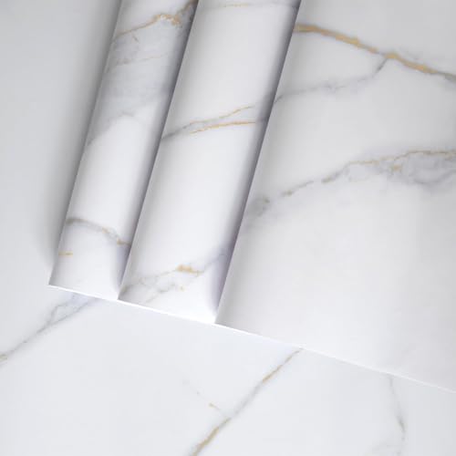 BAYYA 48"x158" Countertop Covers Peel and Stick Wallpaper Matte White Marble Contact Paper for Countertops Kitchen Counter Top Vinyl Wrap Gold/Gray Granite Wrapping Wall Paper Adhesive Table Top Cover - color: White, size: 48" x 158"