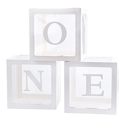 First Birthday Decorations For Boy Or Girl, 3 Pcs ONE Balloon Boxes For 1st Birthday, Baby Clear Blocks Party Decor With ONE Letters For Photoshoot Props, Cake Smash Backdrop