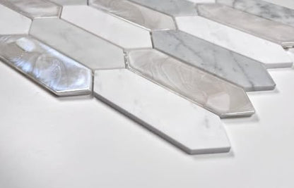 Tenedos Andalucia White Pearl Hex Picket Mosaic Tile – Iridescent Glass, Stone & Marble Blend for Shower, Backsplash, Bathroom & Accent Walls (1 Sheet) - style: 1 Sheet