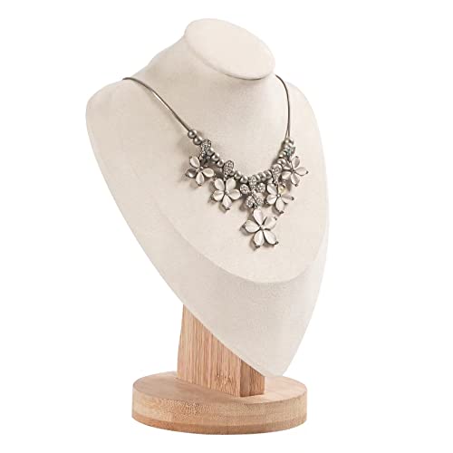 Coward Bamboo Necklace Display Chain Bust Stand Holder For Show Jewelry Organizer Model (beige velvet, 9.2") - color: Beige Velvet, size: 9.2" Hight