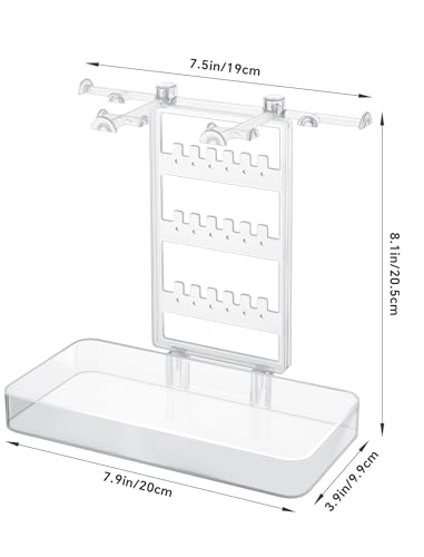 NiHome Acrylic Jewelry Display Stand with Tray – Clear Necklace, Bracelet & Earring Organizer, 21x20x10cm Desktop Holder, Space-Saving Jewelry Storage for Vanity & Bedroom - color: 1 PACK