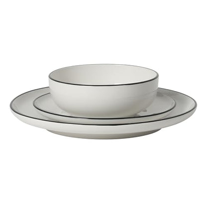 Gibson Home Havenstone 12-Piece Porcelain Dinnerware Set – Dinner Plates, Salad Plates & Bowls, Classic White With Black Rim Everyday Dish Set for Home, Kitchen, Microwave & Dishwasher Safe - color: White w/ Black Rim (Havenstone)