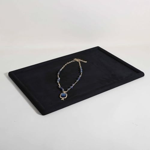 Gemehou velvet Jewerly display tray, Top Microfiber Jewelry storage organizer plate, Empty Jewelry showcase tray for Necklace Bracelet Ring Earring Watch (Black-Large, 17.7 x 11.8 in) - color: Black, size: Large