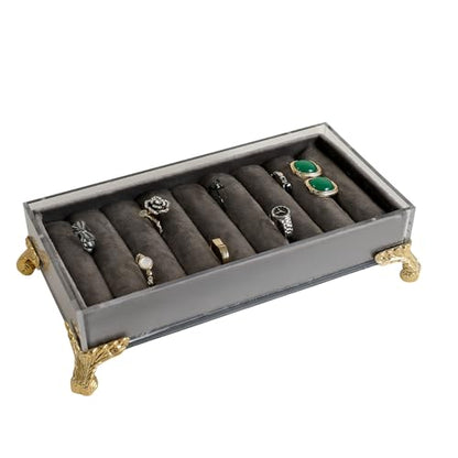 velvet slots Ring holder for jewelry organizer, Grey earring ring display stand for selling, felt ring jewelry holder tray showcase【Velvet slots Ring Holder-Grey】 - color: Grey
