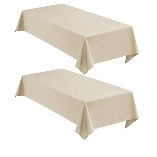Faux Linen Tablecloths for Rectangle Tables, 2 Pack Burlap Textured Table Cloths Washable Farmhouse Table Cover Water Resistant for Dining, Wedding, Outdoor(Beige, 52"×70") - color: Beige, size: 52" x 70" (Rectangular) | 2 Pack