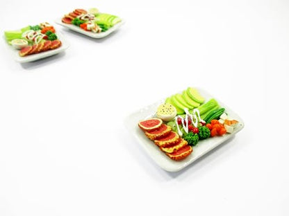 Dollhouse Miniatures Food Ham with Green Salad Ceramic Plate 1:6 Supply 15849