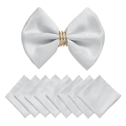 Cloth Napkins Set of 8–Square Jacquard sparkling metallic snowflake Fabric Polyester Washable Reusable Cloth Napkins for Kitchen Dinner Dining Restaurant Wedding Table(White Silver/17x17 Inch) - color: White Silver