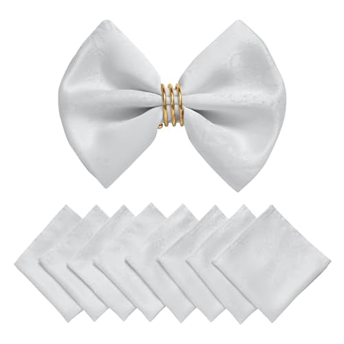 Cloth Napkins Set of 8–Square Jacquard sparkling metallic snowflake Fabric Polyester Washable Reusable Cloth Napkins for Kitchen Dinner Dining Restaurant Wedding Table(White Silver/17x17 Inch) - color: White Silver