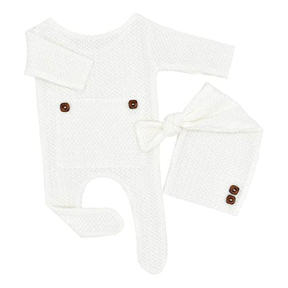 Zeroest Newborn Photography Props Boy Outfits Baby Photo Props Outfit Newborn Boy Photo Shoot Hat Set (White) - color: White