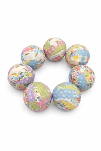 Set of 7 Easter Pastel Fabric Wrapped Decor Balls – 2.5” Handmade Patchwork Styrofoam Balls – Spring Bowl Filler, Tiered Tray, Basket Decor