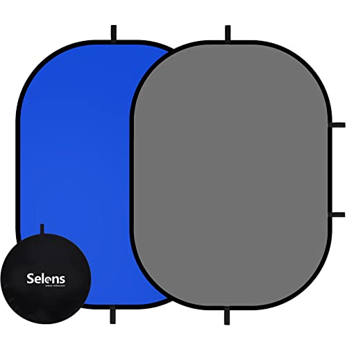Selens Collapsible Backdrop 59x78.7inches Pop Up Blue Grey Background with Carrying Bag for YouTube Streaming Photo Studio Portrait Photography Background Double Sided Backdrop Pop Up Screen 2 in 1 - color: Blue Grey, size: 59 X 78 Inches