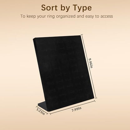 Homeanda Ring Display Tray - 50 Slot L-Shaped Velvet Jewelry Display for Earrings and Rings (Black) - style: A.L-Shaped-Black