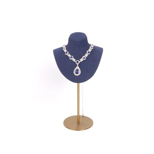 Necklace Display Stand For Selling Velvet Chain Jewelry Bust Holder Organizer With Stainless Steel Stand Jewelry Display - color: Navy-Blue-9.84in
