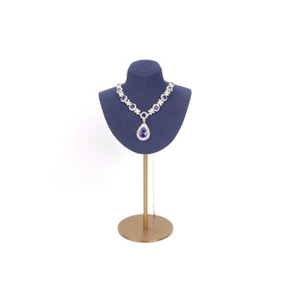 Necklace Display Stand For Selling Velvet Chain Jewelry Bust Holder Organizer With Stainless Steel Stand Jewelry Display - color: Navy-Blue-9.84in