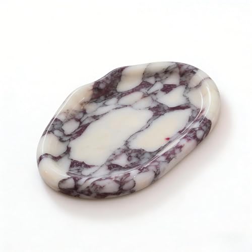 Natural Marble Vanity Tray, Small Irregular Marble Dish for Jewelry, Perfume, Keys and Bathroom Counter Decor, Decorative Stone Tray for Dresser and Nightstand - color: White and Purple Cloud
