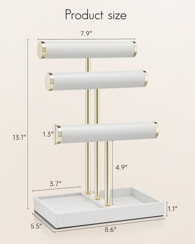 VLANDO 3 Tier Bracelet Holder Organizer with Tray - Mothers Day Gifts Leather Jewelry Stand Organizer for Mom - Jewelry Holder Display for Necklace, Watches, Rings, Earrings, Bangle, Scrunchie - White - color: A. White, size: 3 Tier