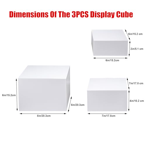 Clisela 3pcs Acrylic Cube Display Stands Box Risers with Hollow Bottoms, Food Risers for Buffet Table, Decorative Display Stand Shelf for Dessert Collectibles Jewelry Figures Show - White 6" 7" 8" - size: (6,7,8)"- White
