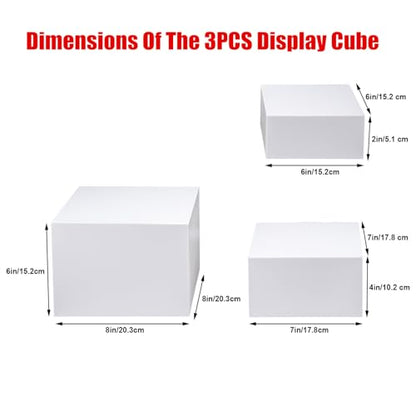 Clisela 3pcs Acrylic Cube Display Stands Box Risers with Hollow Bottoms, Food Risers for Buffet Table, Decorative Display Stand Shelf for Dessert Collectibles Jewelry Figures Show - White 6" 7" 8" - size: (6,7,8)"- White