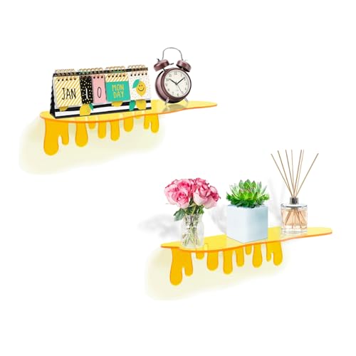 SetGame 2-Pack Acrylic Small Wall Shelves - 12 Inch Floating Shelf for Walls, Home Wall Display Ledges for Storage, Room Décor, Small Album & Items Organizer Display Dripping Wall Decor - color: Yellow, size: 12 Inch