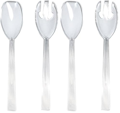 Party Essentials Hard Plastic 9-1/2" Two Piece Serving Utensil Set with Forks/Spoons, Clear, 6 Set-Count (Pack of 2) - size: 9.5 Inch (Pack of 2)