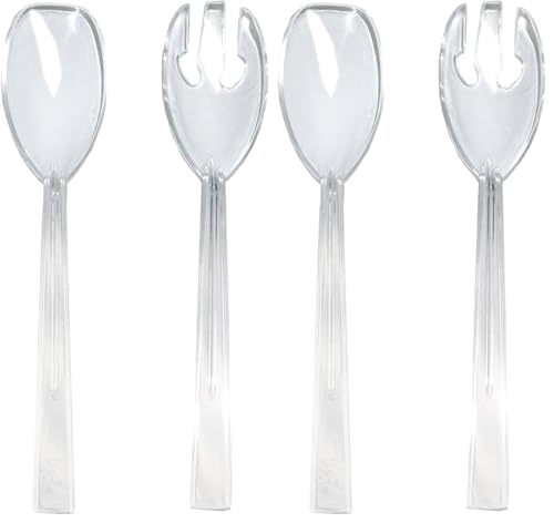 Party Essentials Hard Plastic 9-1/2" Two Piece Serving Utensil Set with Forks/Spoons, Clear, 6 Set-Count (Pack of 2) - size: 9.5 Inch (Pack of 2)
