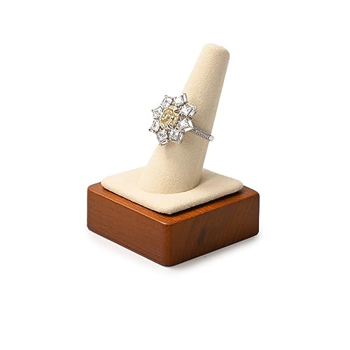 Single Finger Solid Wood Ring Display Stand Jewelry Showcase Display Holder for Ring(Beige) - color: Beige