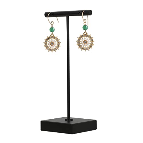 Black earring T Stand, Metal Earring Display stand for selling, Small Jewelry earring storage organizer, Mini earring holder for online Photography Props【Black-Square Base Height 5.1 inch】 - color: Black