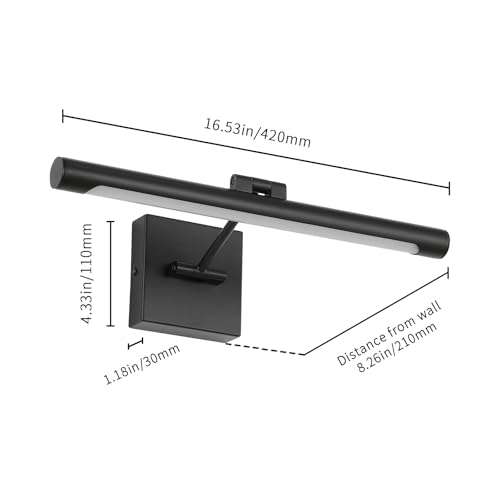 Joosenhouse LED Picture Light Fixtures 16.53" Inches Long Modern Black Wall Lamps with Rotatable Lighting Tube Picture Frame Lights for Paintings 7W(50W Eqv.) Hardwired Connection 3000K - color: Black, size: Non-Dimmable 16.53" Long