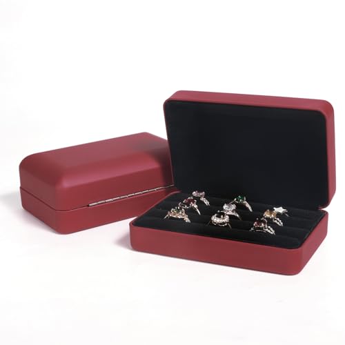 Small Ring Organizer Box. Travel Jewelry Storage Case. Ring Box for Multiple Rings. Portable Ring Display Holder for Women (Red S) - color: Red A