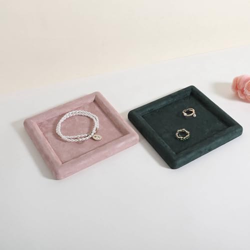 Square velvet Jewerly display tray, Jewelry storage organizer plate, Empty Jewelry showcase tray for Necklace Bracelet Ring Earring display stand holder (Pink-Medium, 5.9 x 5.9 in) - color: Pink, size: Medium