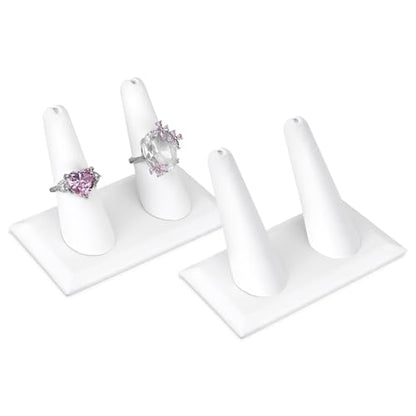 MOOCA 2 Pcs Set 2-Ring Organizer for Showcase Display Ring Finger Holder Jewelry Display Stands Showcase Jewelry Storage Counter, White PU Leatherette, 3 1/2 W x 2 D x 2 1/8 H inch - color: White Faux Leather, Long Finger