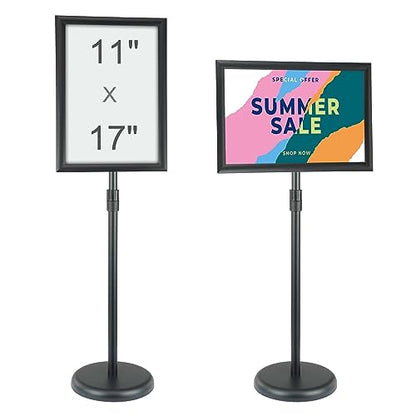 VEVOR Pedestal Sign Holder, 11 x 17 Inch Vertical and Horizontal Adjustable Poster Stand, Heavy-Duty Floor Standing Sign Holder with Round Base for Display, Advertisement, and Outdoor, Black - size: 11 X 17 Inch