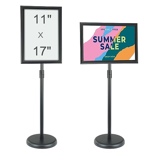 VEVOR Pedestal Sign Holder, 11 x 17 Inch Vertical and Horizontal Adjustable Poster Stand, Heavy-Duty Floor Standing Sign Holder with Round Base for Display, Advertisement, and Outdoor, Black - size: 11 X 17 Inch