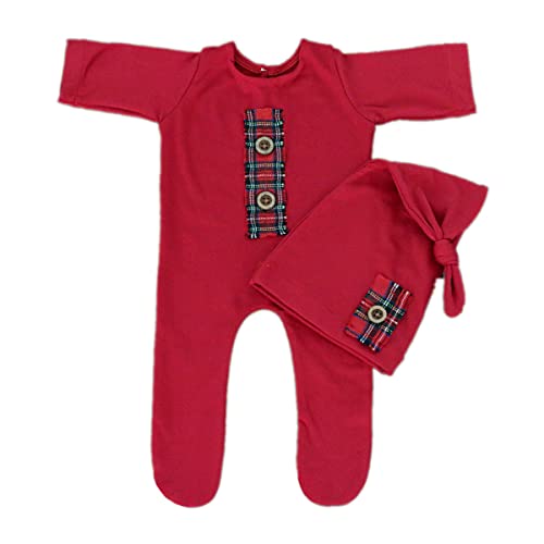 Christmas Newborn Baby Photo Shoot Props Outfits Crochet Clothes Santa Claus Red Hat Pants Photography Props - color: Dark Red