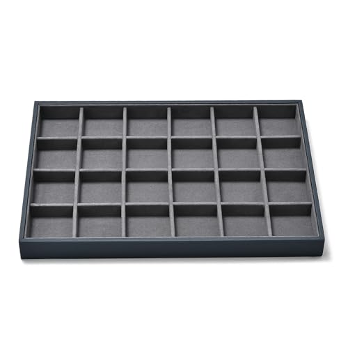 24 Grids Grey Jewelry Organizer Tray Grey Microfiber Jewelry Ring Earrings Display Organizer Tray - size: 24 Grid